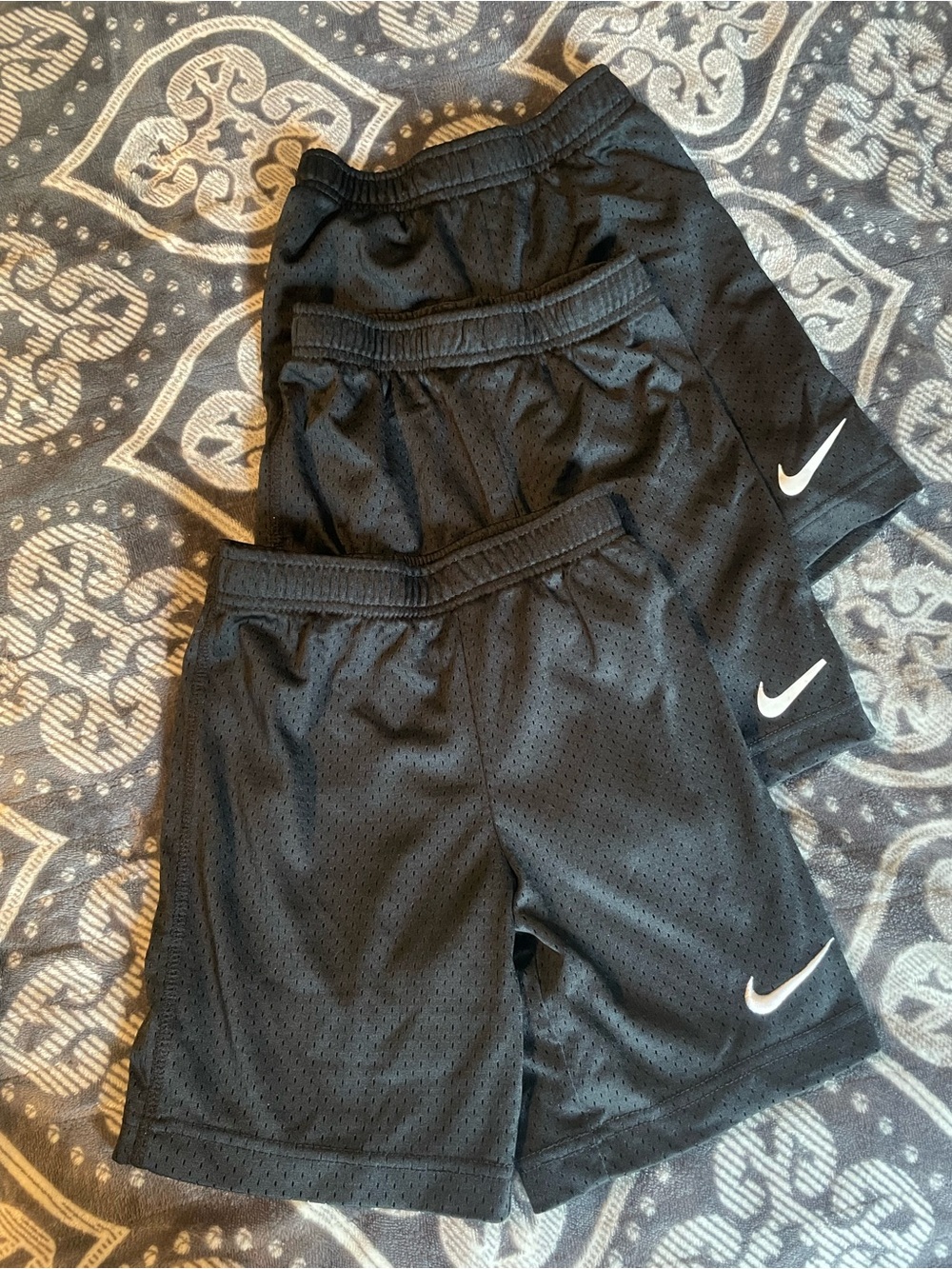 Nike Black Mesh Athletic Shorts with White Swoosh - Kids